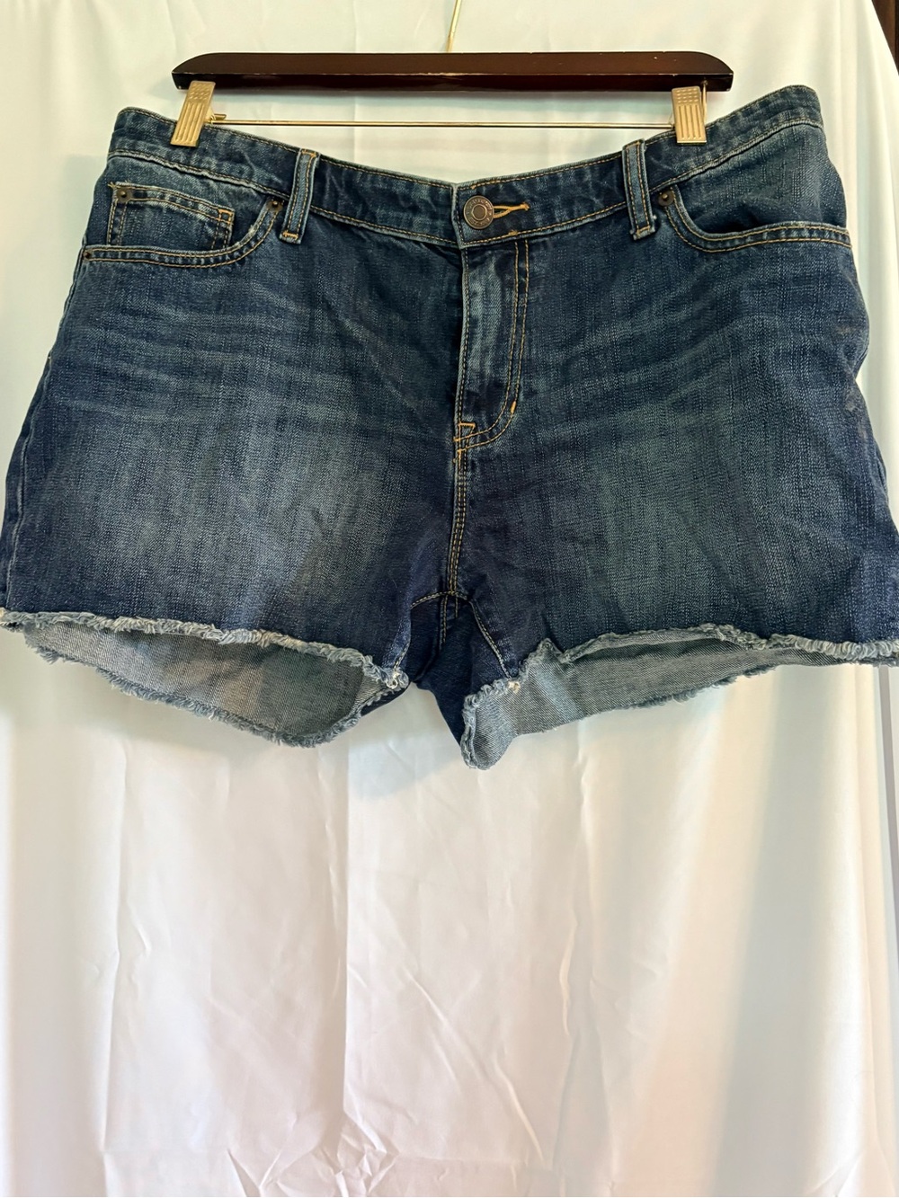 GAP Raw-Hem Denim Shorts in Dark Blue Wash Size 12